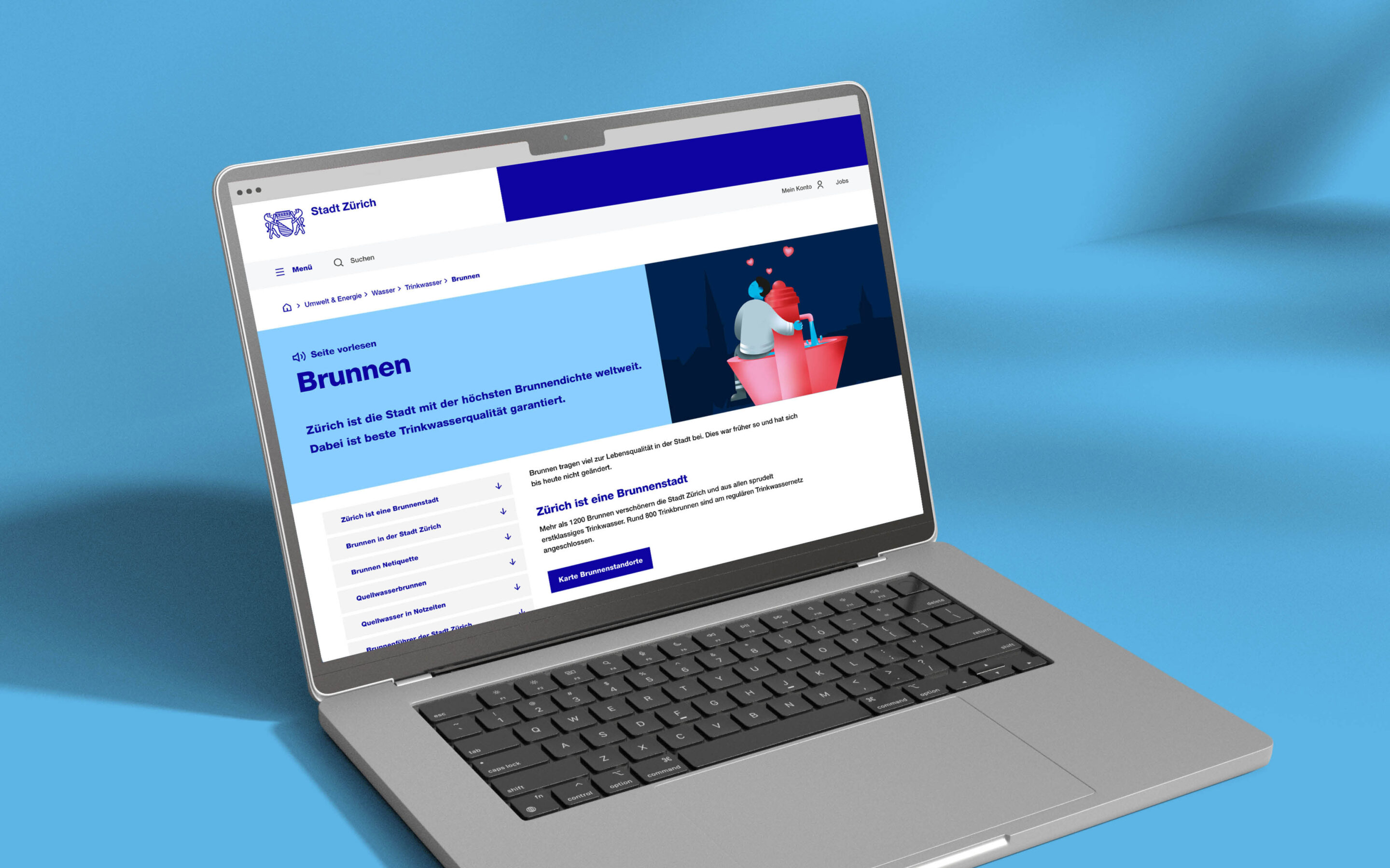 Wasserversorgung Stadt Zürich Webseite